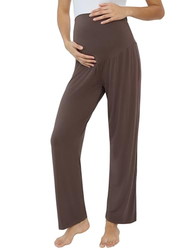 Joyaria Bamboo Viscose Maternity Sweatpants Over Belly Lounge Pants - color: Chocolate, size: X-Large