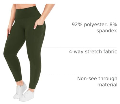 Plus Size Leggings for Women - High Waisted Black Tummy Control Super Soft - color: A-7#army Green, size: 3X-Large