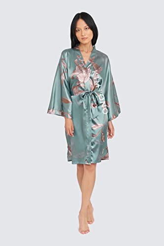 KIM+ONO Satin Short Kimono Robe for Women - color: Ayame - Jade