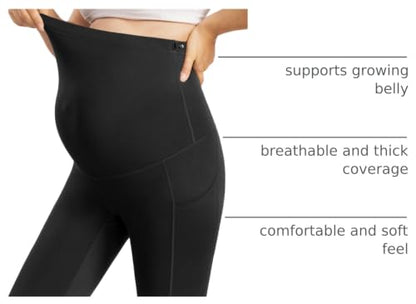Enerful Maternity Leggings with Pockets Yoga Tights - color: Black+wine Red, size: Medium