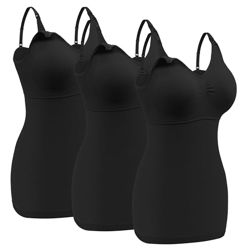 Angelhood Nursing Tank Tops Maternity Cami with Built in Bra - color: 3×black, size: Medium