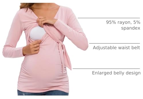 Glampunch Maternity Shirts Short & Long Sleeve Wrap Maternity Tops - color: 06-dark Pink, size: Medium