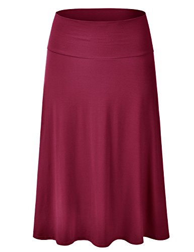 EIMIN Women's Solid Flared Lightweight Elastic Waist Classic Midi Skirt (S-3XL) - color: Est001_burgundy, size: 3X-Large