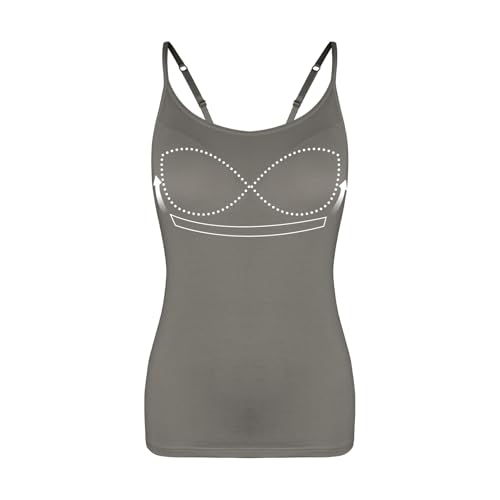 Womens Tank Tops Adjustable Strap Camisole with Built in Padded Bra Vest Sleeveless Layer Top 1/2/3 Packs - color: Dark Grey, size: Small