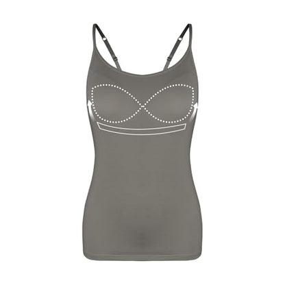 Womens Tank Tops Adjustable Strap Camisole with Built in Padded Bra Vest Sleeveless Layer Top 1/2/3 Packs - color: Dark Grey, size: Small