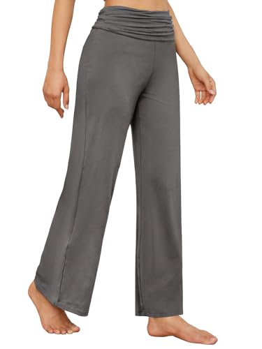 Gracyoga Womens Comfy Pajama Pants Wide Leg Lounge Fold Over Pants Bottoms - color: 04-puregray, size: Medium