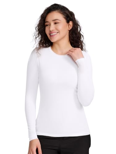 COZYFIT Underscrub Long Sleeve Women, Scrubs Undershirts, High Crew Neck - color: White, size: Medium