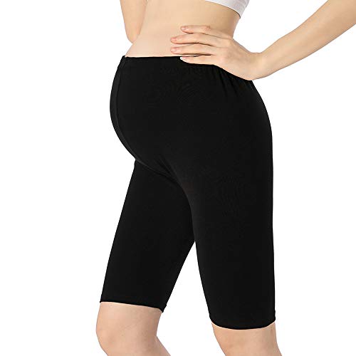 Cotton Maternity Shorts Knee Length Pregnancy Leggings For Women Summer - color: Black, size: 3X-Large