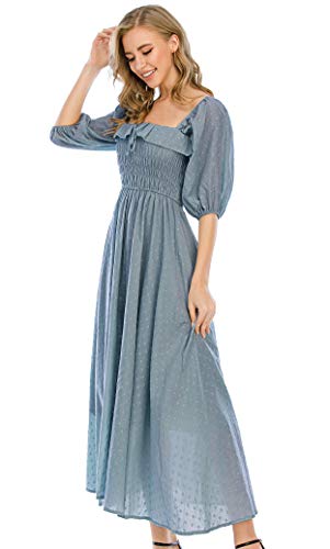 R.Vivimos Women Summer Cotton A Line Flowy Long Dresses - color: Haze Blue-1, size: Large