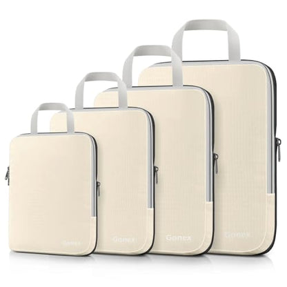 Gonex Compression Packing Cubes, 4-Piece Expandable Travel Organizers - color: 4-Cream, size: 4 Set