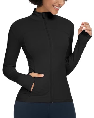 Queenie Ke Womens Running Jackets with Zipper Pockets - color: Black, size: Large