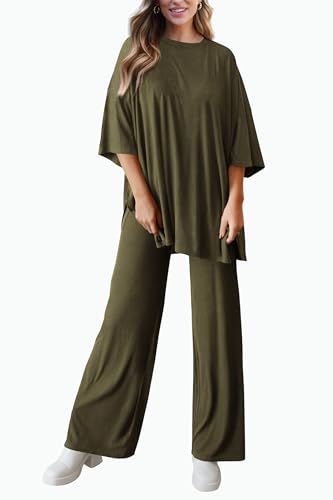 PRETTYGARDEN Two Piece Sets for Women Lounge Matching Set - color: Army Green, size: Large
