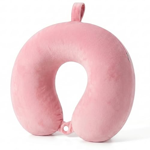 Travel Neck Pillow for Airplane with Pure Memory Foam(Peach Pink) - color: Peach Pink