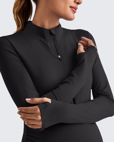 G4Free Lightbreeze Maternity Shirts Long Sleeve Quarter Zip Pregnancy Top - color: Black, size: Medium