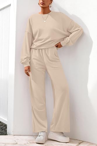 PRETTYGARDEN Women 2 Piece Outfits Fall Sweatsuit Lounge Set - color: Beige, size: Medium