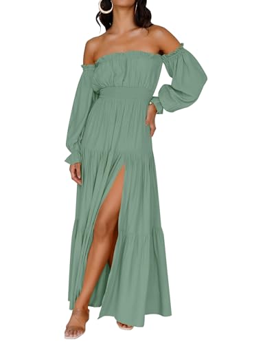 ZESICA Womens Fall Long Sleeve Boho Off Shoulder Maxi Dresses - color: Green, size: X-Small