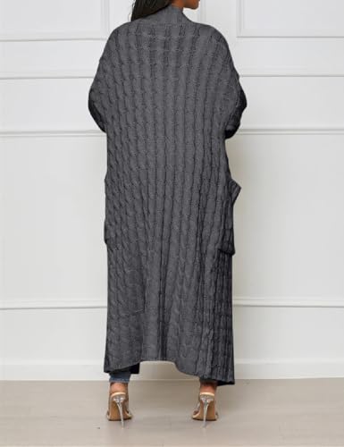 Womens Thin Stylish Cable Knit Dual Extra Long Maxi Cardigan with 2-Pockets - color: Cardigan-dark Gray, size: Large