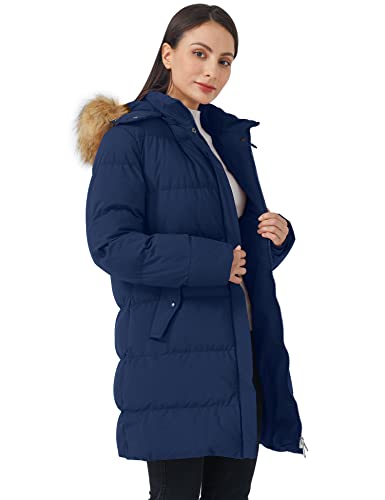 WenVen Women's Winter Thickened Long Puffer Coat Warm Parka Jacket - color: Blue, size: X-Large