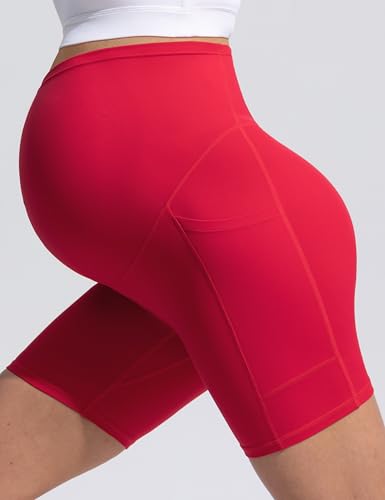 POSHDIVAH Creamluxe Maternity Biker Shorts with Pockets 6"/8" - color: Scarlet, size: Medium