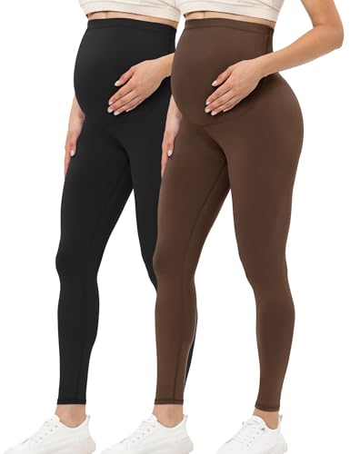 Buttergene Maternity Leggings Buttery-Soft 28'' Maternity Yoga Pants - color: 1-2pack Black/Coffee, size: X-Large