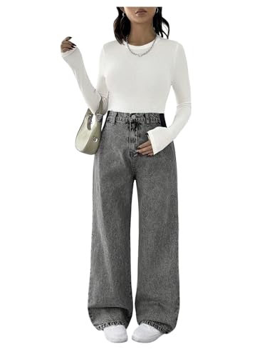 MakeMeChic Women's Maternity Jeans Loose Fit Over The Belly Pants - color: Grey, size: Medium