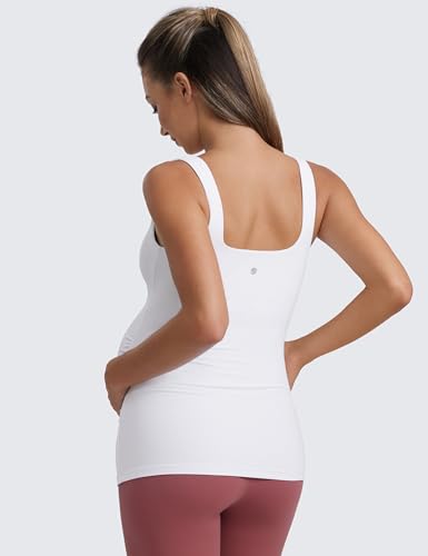 CRZ YOGA Maternity Square Neck Tank Tops - color: White, size: Large