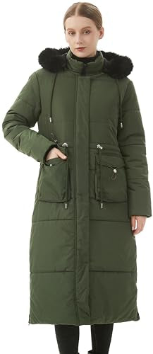 MOERDENG Women's Long Winter Puffer Coat Waterproof Warm Maxi Down Jacket - color: Army Green, size: X-Large