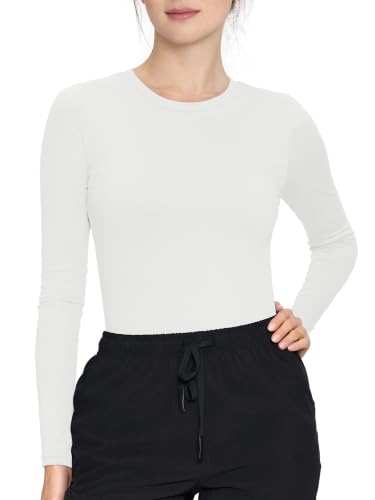 Underscrub Long Sleeve Women High Crew Neck Comfort Tee, Scrub Undershirt - color: White, size: X-Large