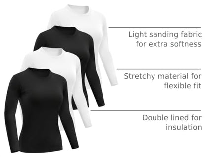 Dalavch 4 Pack Women's Long Sleeve Shirts Slim Fit Underscrub Tops - color: 2 Black 2 White ( Long Sleeve ), size: Medium