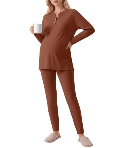 Huukeay Maternity Lounge Set Long Sleeve - color: Camel, size: Large
