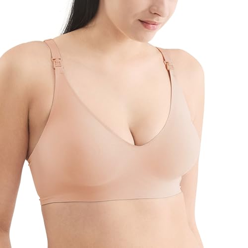 Mamaway Silky Seamless Nursing Maternity No Show Wireless Bra, Smooth, Cooling, Lightweight for Breastfeeding, Pregnancy - color: Rose Brown, size: Small