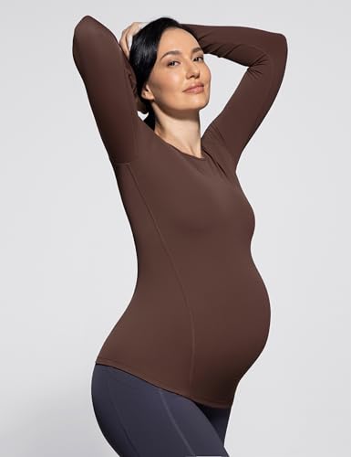 POSHDIVAH Maternity Crew Neck T Shirts for Women - color: Brown, size: Small