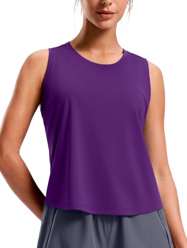 SANTINY Cropped Racerback Workout Tank Top - color: Dark Purple, size: X-Small