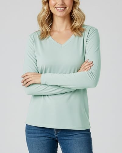 4 Pack Women's Long Sleeve Cotton V Neck Tshirts Basic Tees Tops Undershirt - color: Set 7, size: Small