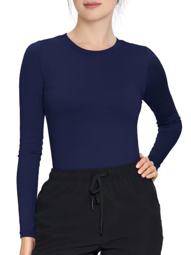 Underscrub Long Sleeve Women High Crew Neck Comfort Tee, Scrub Undershirt - color: Navy Blue, size: Large