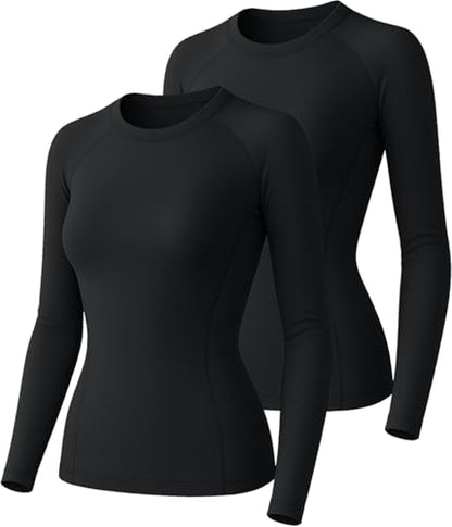 Women Long Sleeve Compression Shirts Underscrubs Workout Athletic Tops - color: 2 Black, size: Medium