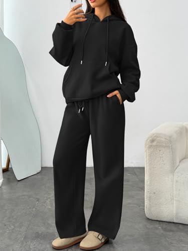 Trendy Queen Womens 2 Piece Lounge Sweat Sets Matching Sweatsuits - color: Black, size: Small