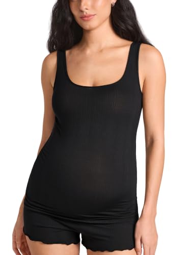 MOMANDA Modal Ribbed Maternity Tank Tops - color: Black, size: X-Small