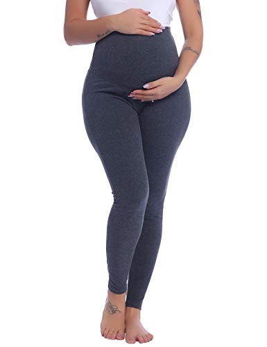 Joyaria Cotton Maternity Leggings Over-the-Belly,Maternity Clothes - color: Dark Grey, size: Medium