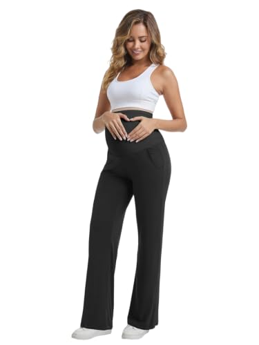 Women's Maternity Pants Wide Leg Trousers - color: Black, size: X-Large