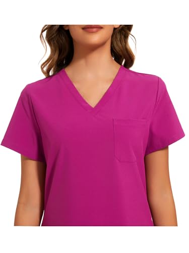 Scrubs Tops for Woman - Soft Stretch, V-Neck Tops - color: Azalea Pink, size: Medium