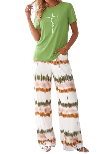 PRETTYGARDEN Pajamas for Women 2 Piece Lounge Set - color: Green, size: Medium