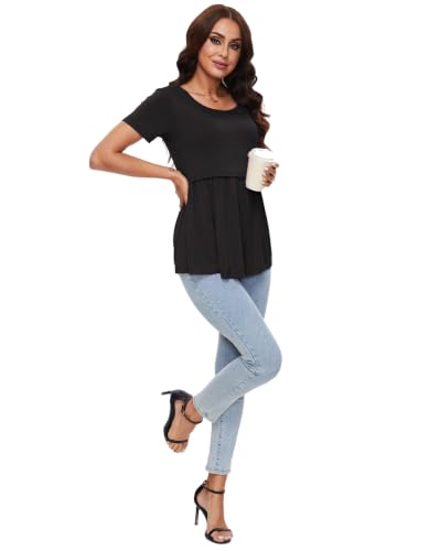 Sosolism Women's Maternity Nursing Shirts for Breastfeeding Ruched S-XXL - color: Black, size: Medium