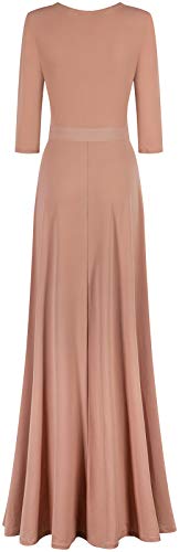Women's 3/4 Sleeve Deep V-Neck Maxi Faux Wrap Solid Plus Size Dress - color: Tan--v-neck, size: Medium