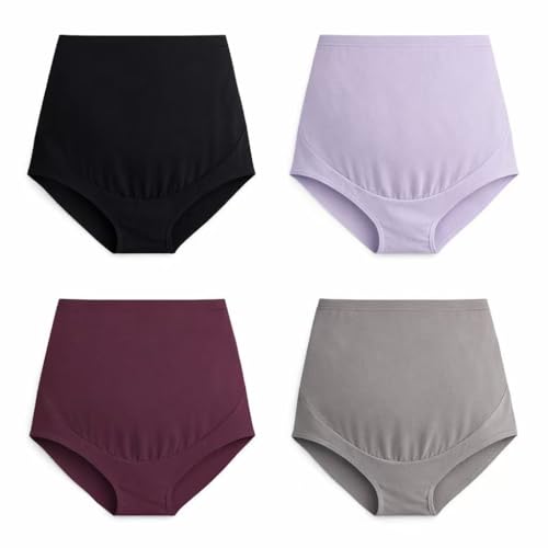 Mama Cotton Women's Over The Bump Maternity Briefs, High Waist, Cotton, Adjustable Waistband, Multi-Pack - color: Multicolor E 4 Pack, size: X-Large