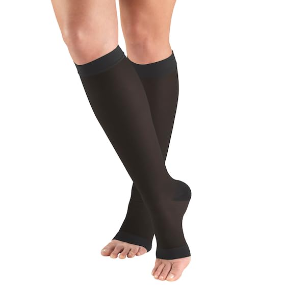 Truform Sheer Compression Stockings, 15-20 mmHg, Women's Knee High Length, Open Toe, 20 Denier, Black, Medium - color: Black, size: Medium (1 Pair)