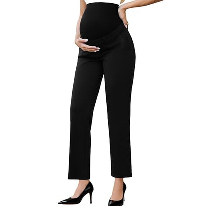 Ecavus Women's Maternity Work Pants with Seamless Over Belly Waistband - color: Black-regular, size: Medium