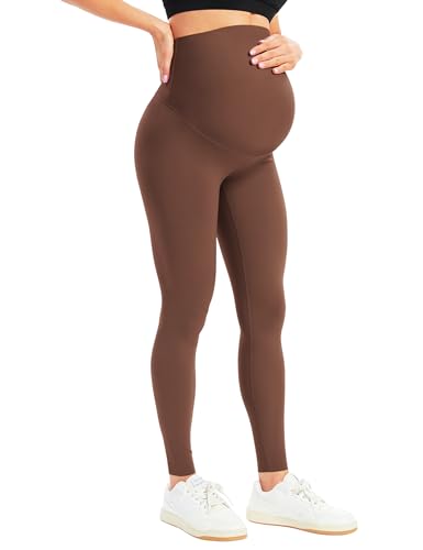 BONVIGOR Maternity Leggings for Women Over the Belly - color: No Pockets - Dark Coffee, size: Small