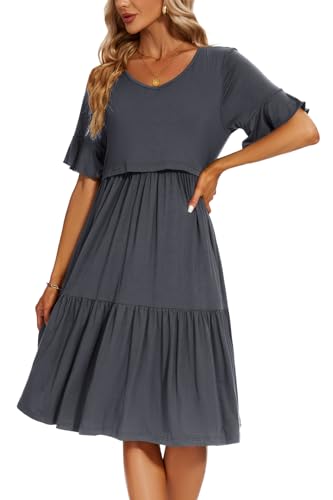 Smallshow Women's Ruffle Maternity Nursing Dress - color: Dark Grey, size: Small