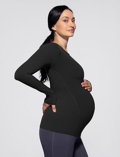 POSHDIVAH Maternity Crew Neck T Shirts for Women - color: Black, size: Medium